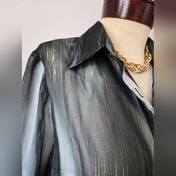 Ninety Sheer Black, Teal And Metallic Gold Blouse. Size Medium - Picture 4 of 11
